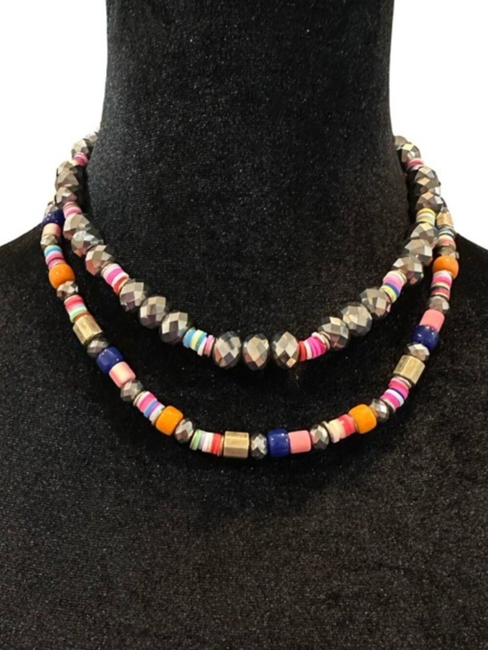 Garden Party Beaded Necklace Tier Multi Color Gray Pink Orange Stripe Solid NEW